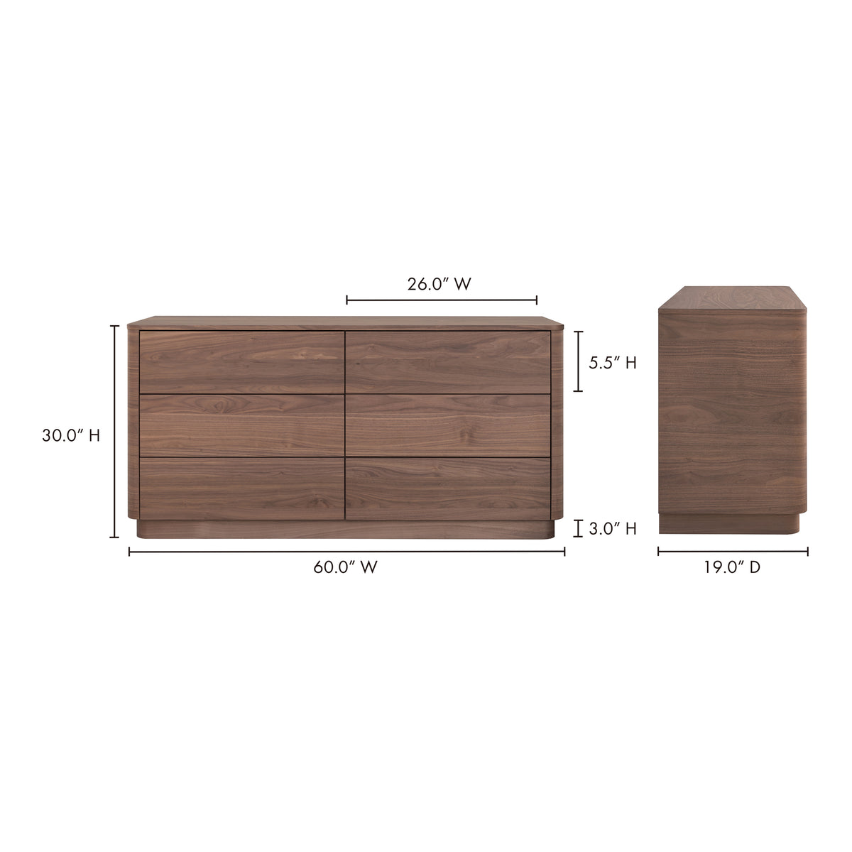 Round Off Dresser – 60" 6-Drawer Veneer Dresser (2 Colors) (20)