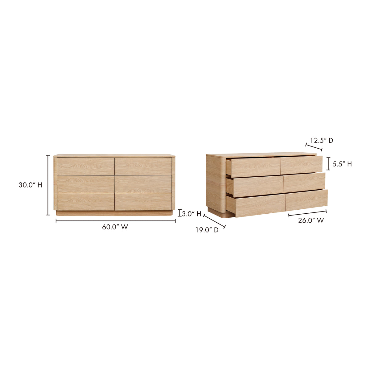 Round Off Dresser – 60" 6-Drawer Veneer Dresser (2 Colors) (9)