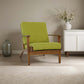 Connor Solid Wood Linen Armchair – Mid-Century Modern Lounge Chair (4 Colors) in lime green upholstery.