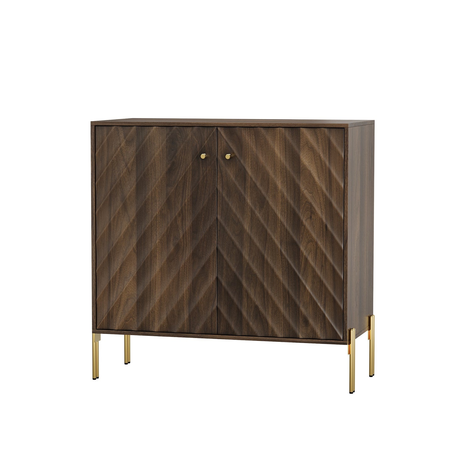 Lavinia Walnut Mid-Century Sideboard – 31.5" Wave-Front Storage Cabinet with Metal Legs