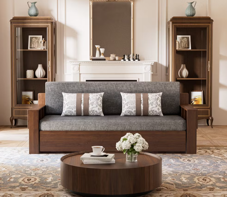 Nolan Solid Wood Sofa Bed – 81" Lift-Up Storage Sofa Bed (2 Colors)