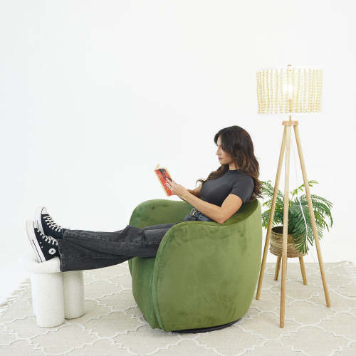 Swivel Lounge Chair in Green Velvet