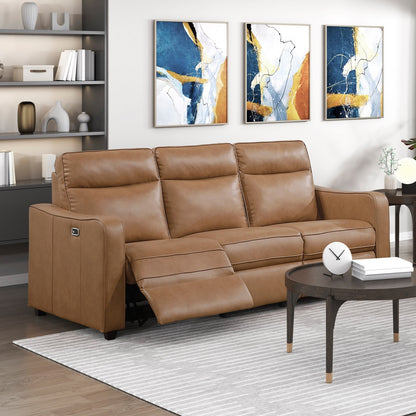 Phelps Brown Faux Leather Power Reclining Sofa – 84" Zero-Wall Recliner with USB Ports