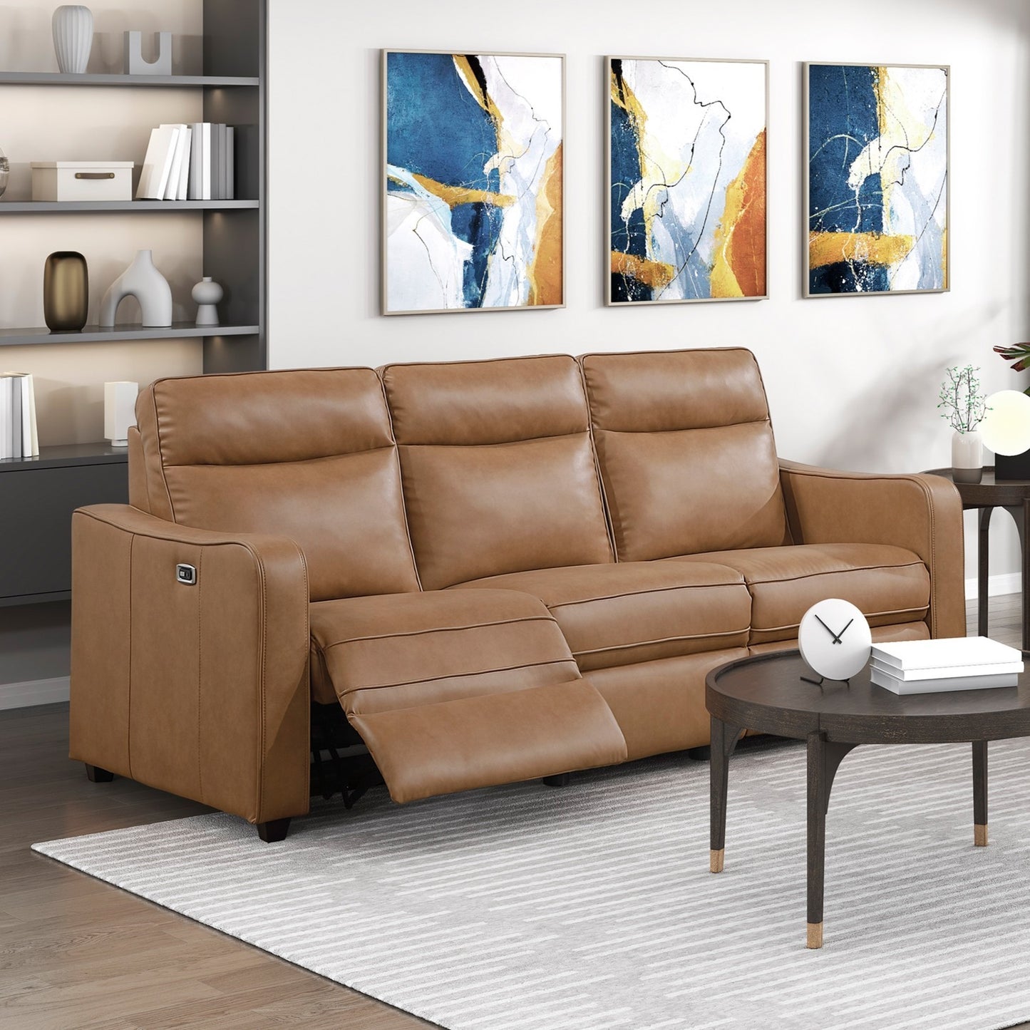 Phelps Brown Faux Leather Power Reclining Sofa – 84" Zero-Wall Recliner with USB Ports