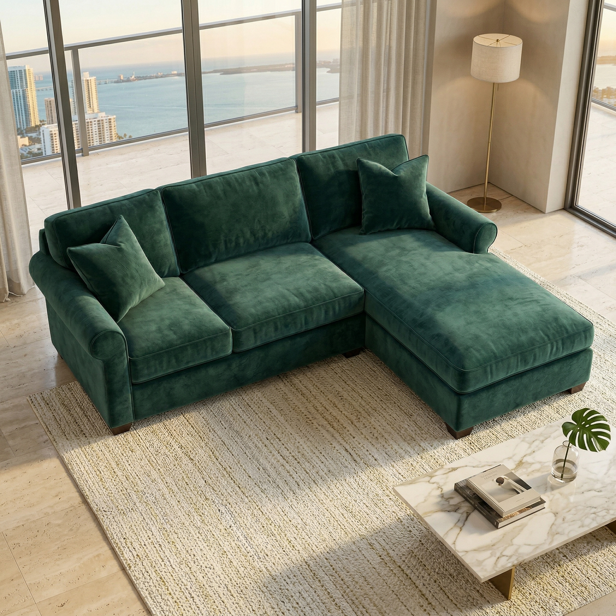 Irlanda Upholstered L-Shaped Sectional – 120" Made-in-USA Sectional Sofa - Velvet Antique Kelly Green - Velvet (12)