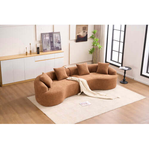 Curved Compression Foam Sectional Sofa – 110” Modular Chenille Couch (Sleeper Style) in a modern living room setting.