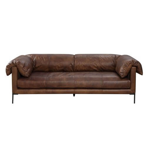 Chocolate Top Grain Leather Sofa 96" – Modern Mocha Leather Couch with plush cushioning and rich mocha leather.
