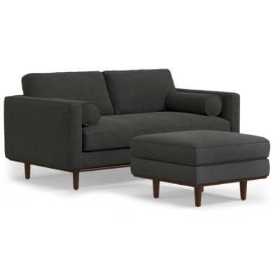 Morrison MCM Fabric Loveseat Sofa 72" – Modern Mid-Century Compact Loveseat (2 Colors) with ottoman.
