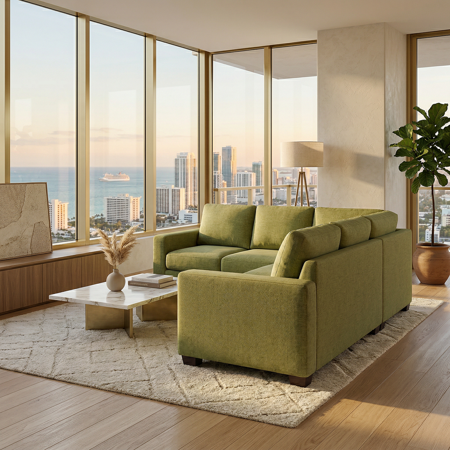 Damon L-Shaped Sectional Sofa – 120" Chaise Sectional in Fabric & Velvet - Notion Appletini - Fabric (5)