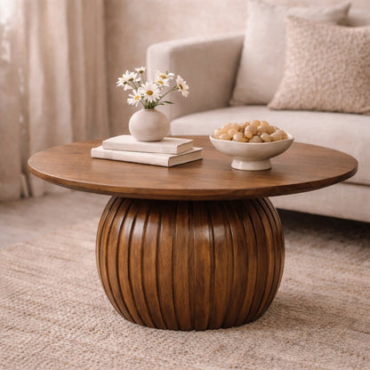Oleander Brown Wood Coffee Table – 31" Round Coffee Table