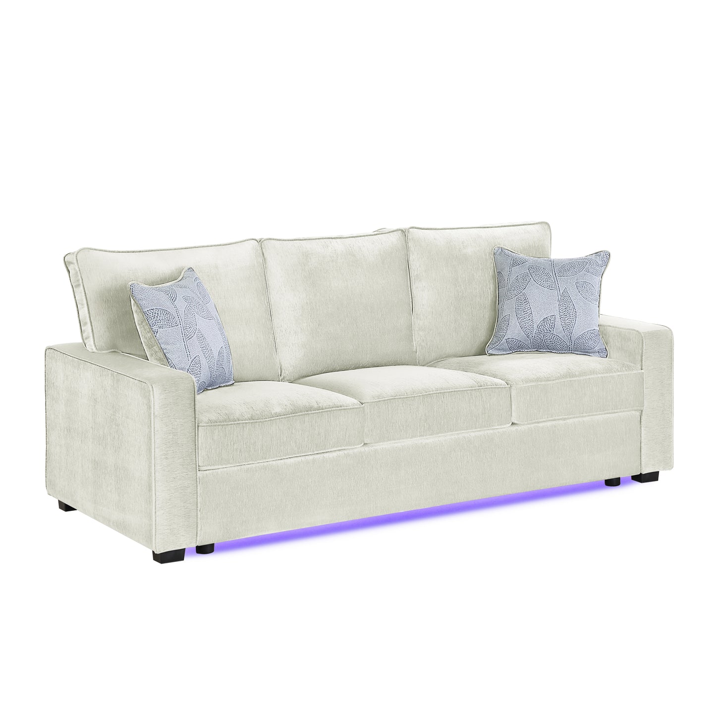 Rita Beige Textured Fabric Sofa – 86" LED Base-Lit 3-Seat Modern Sofa With Block Legs
