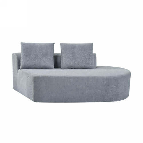 Modern Low Profile Modular Curved Foam Sofa 116' (4 Colors) in soft gray upholstery with matching cushions.