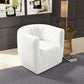Delaney Tufted Swivel Barrel Chair – Modern Accent Chair (Multiple Colors & Fabrics) in white upholstery, stylish and comfortable.