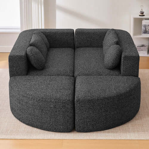 Boneless Boucle Modular Sectional Sofa 115” – Deep Seat Curved U-Shaped Foam Couch for 6