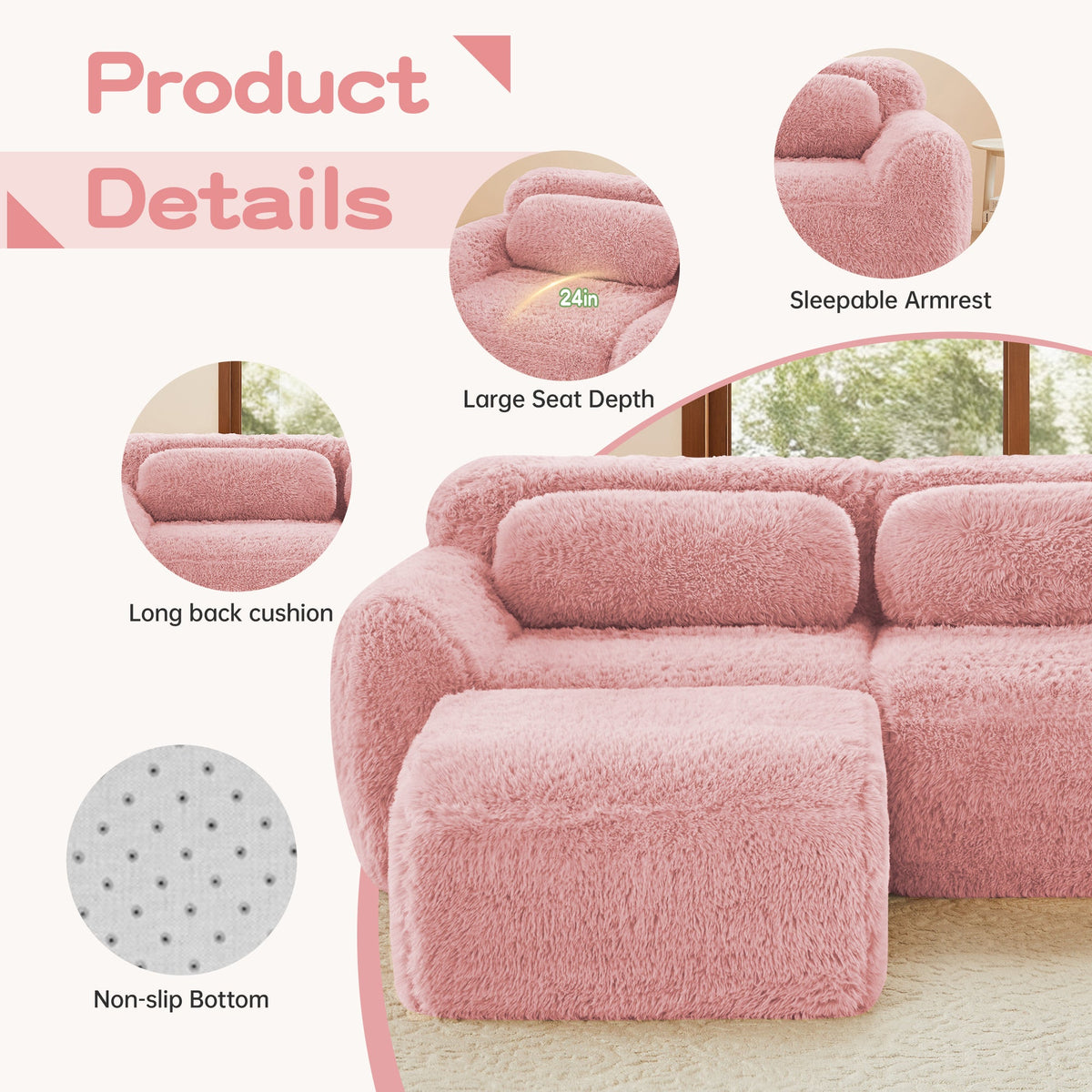 Grayson pink plush modular sofa