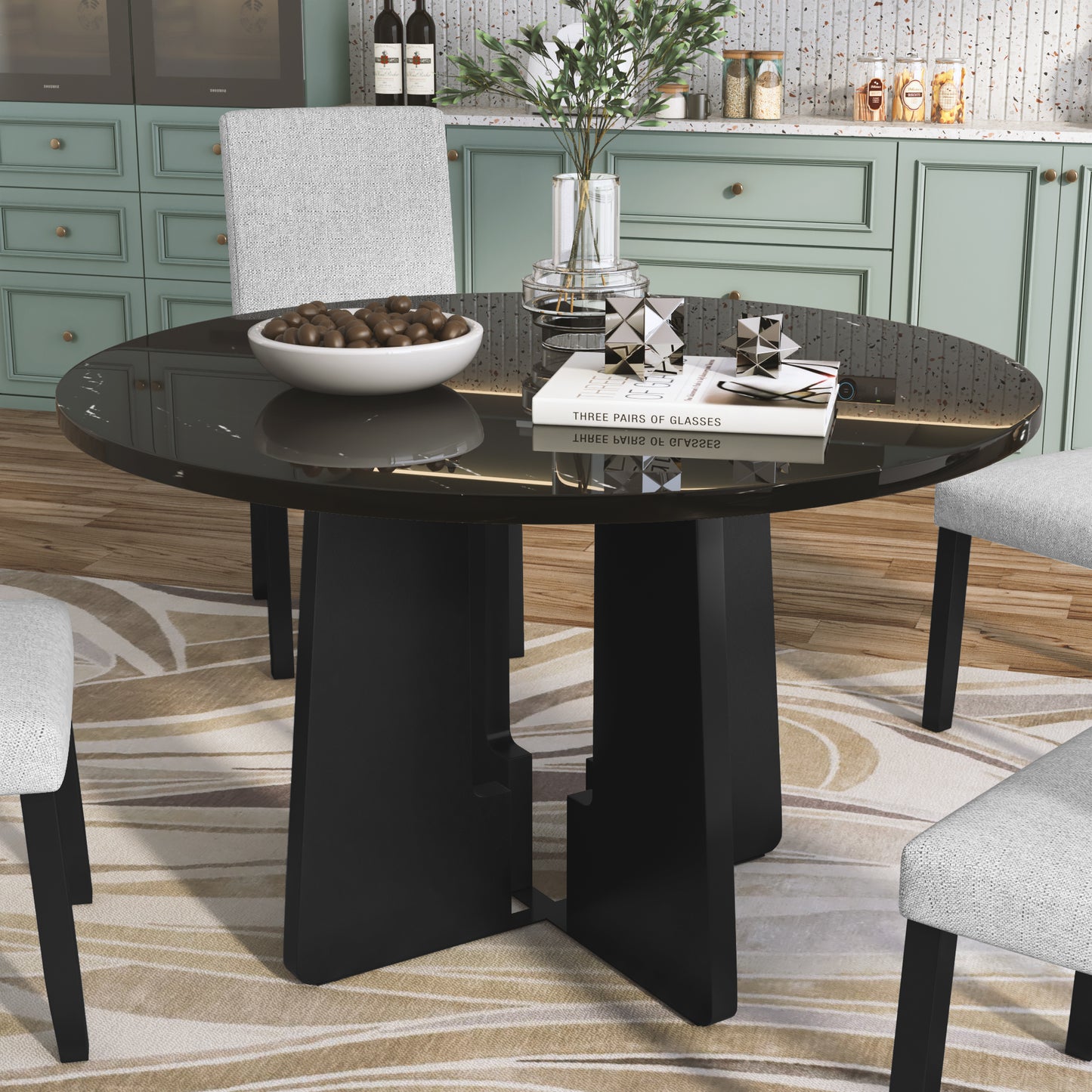 Wyatt Black Faux Marble Round Dining Table – 43" Mid-Century Modern Table for 4