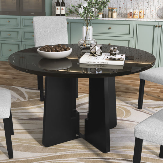 Wyatt Black Faux Marble Round Dining Table – 43" Mid-Century Modern Table for 4
