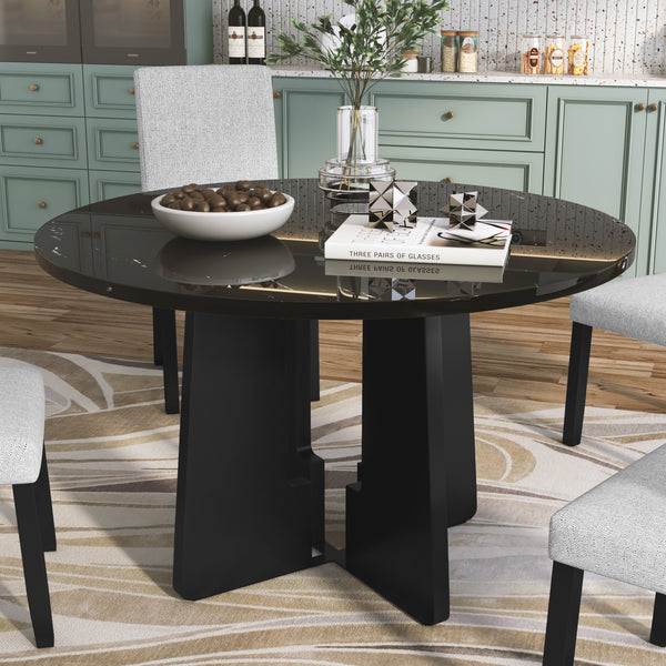 Wyatt Black Faux Marble Round Dining Table – 43