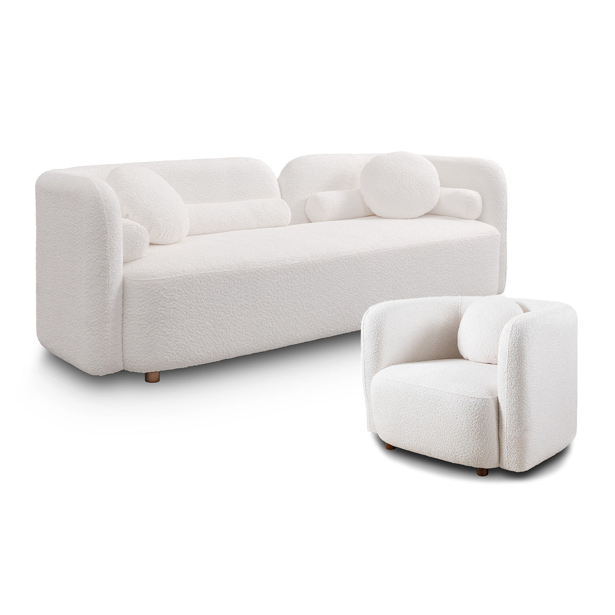 Gethin Boucle Sofa Set in White, Sofa + 1 Square Chair