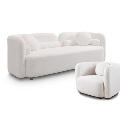 Gethin Boucle Sofa Set in White, Sofa + 1 Square Chair