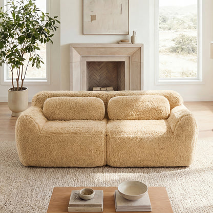 Dashiell Light Khaki Plush Sectional Sofa – 40.9" 2-Seat Sectional Sofa