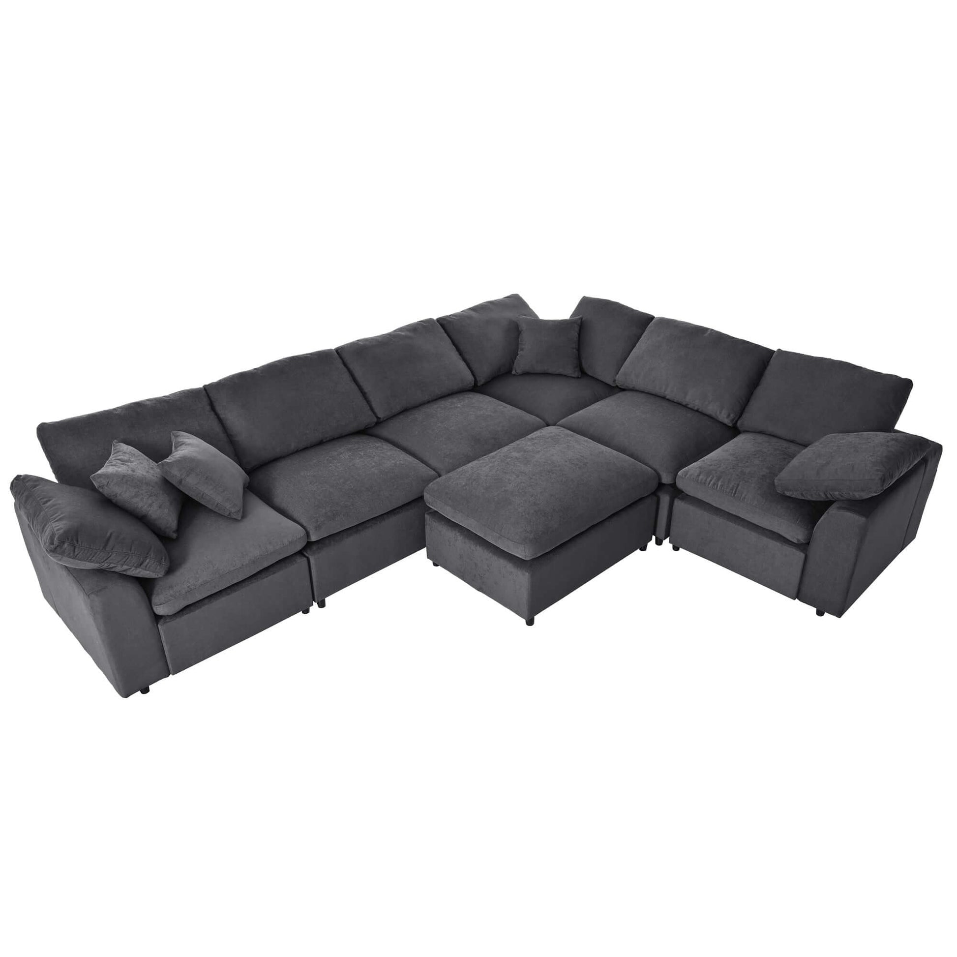 Modern Low Profile Modular U-Shaped Sectional Sofa with Ottoman in Gray or Beige 129" - Revel Sofa 