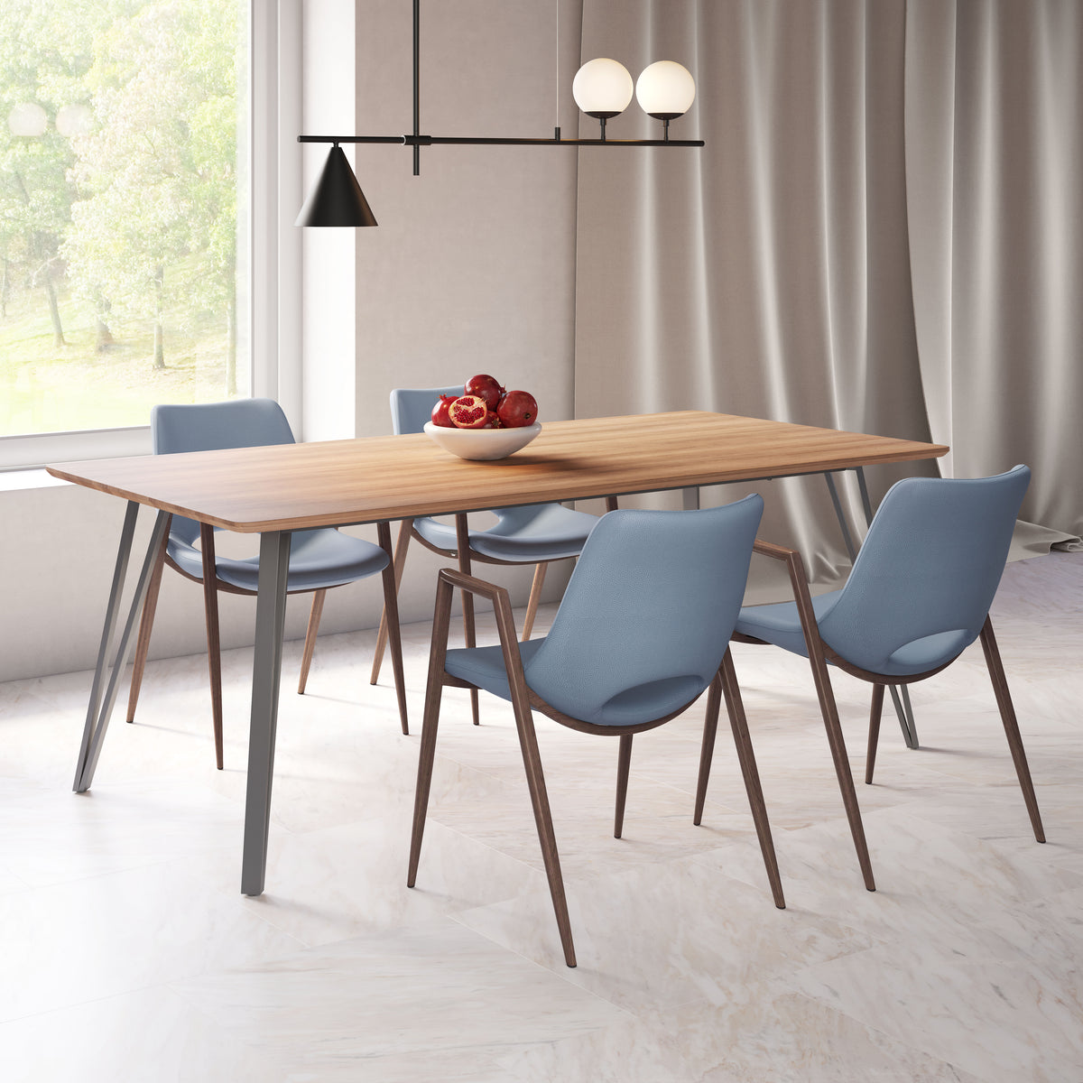Desi Dining Chair (Set of 2) in Azure Gray & Walnut
