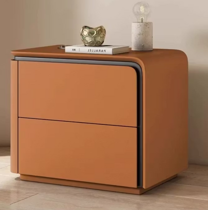 Quill Orange Faux Leather Nightstand – Two-Drawer Bedside Table