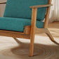 Connor Solid Wood Linen Armchair – Mid-Century Modern Lounge Chair (4 Colors) with turquoise upholstery and teak wood frame.