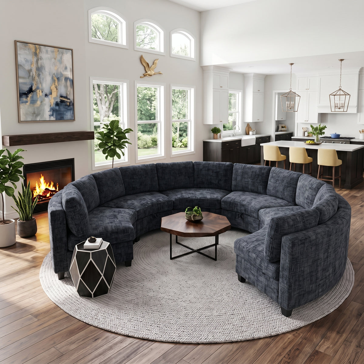 Harlan Curved Modular Sectional Sofa – Chenille, Solid Wood Frame, 4 Colors - Black (3)