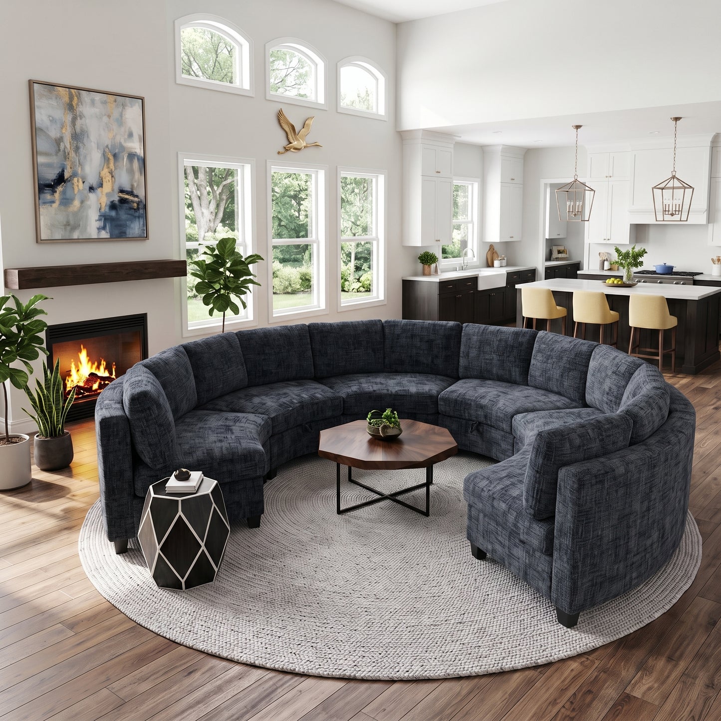 Harlan Curved Modular Sectional Sofa – Chenille, Solid Wood Frame, 4 Colors - Black (3)