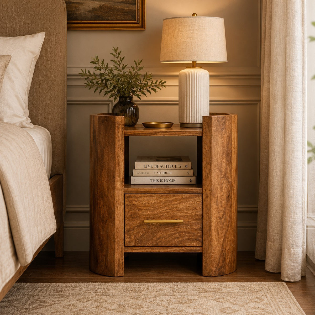Valencia Sculpted Mango Wood Nightstand