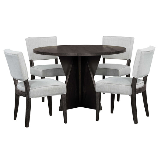 Round Espresso Wood Dining Table w/ Set of 4 Chairs 47' featuring modern design and cozy upholstery.