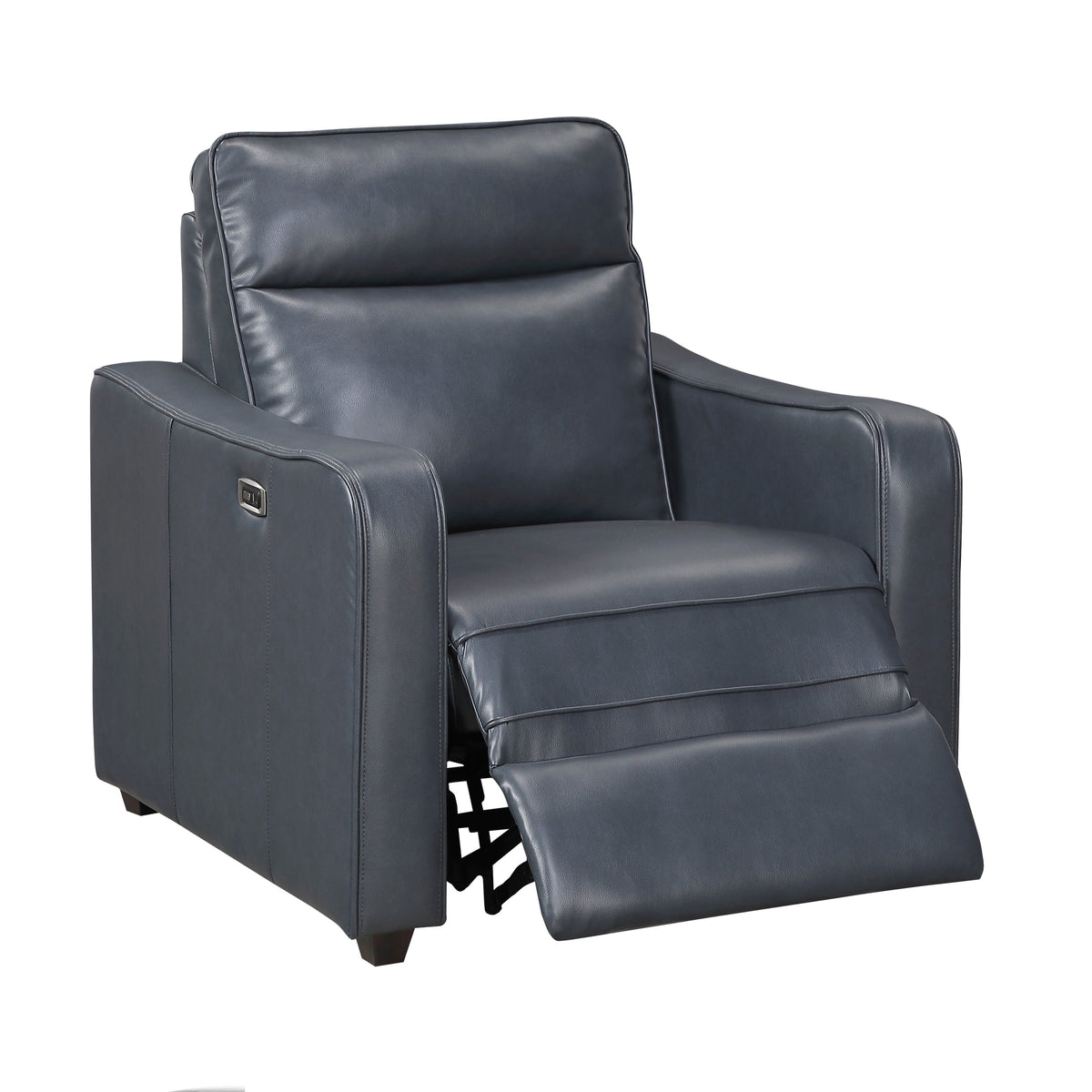 Haddon power reclining sofa, loveseat and chair set in navy faux leather