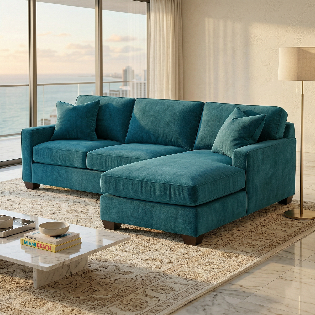 Clifford L-Shaped Sectional Sofa – Made in USA, 9 Fabric Options - Velvet Antique Peacock - Velvet (12)