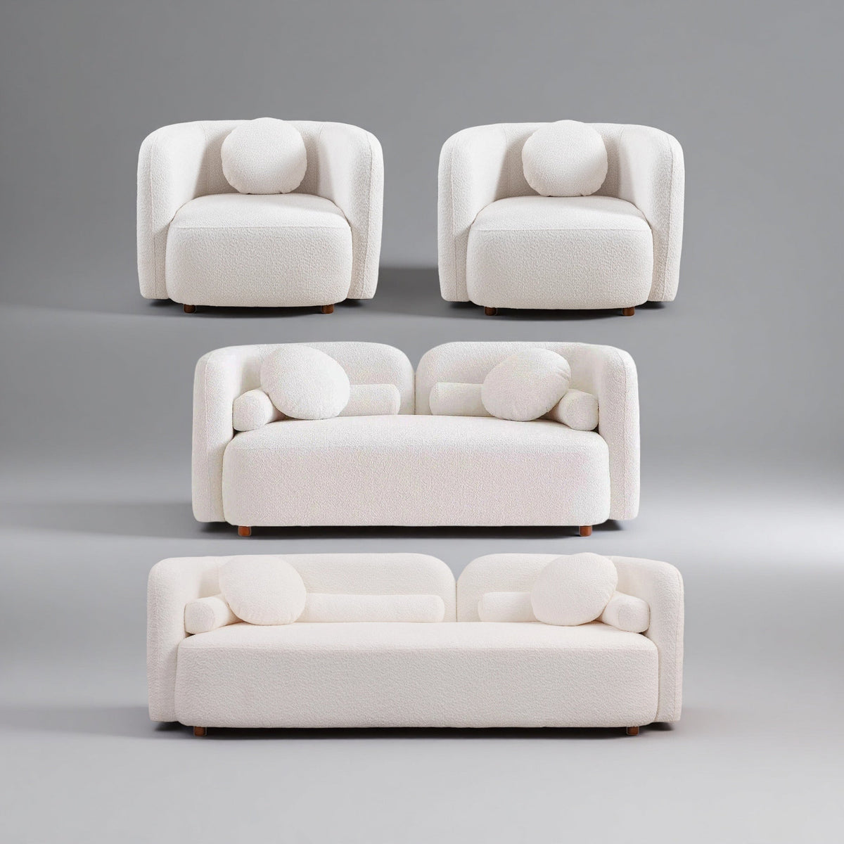 Jarrah Living Room Set in White, Sofa + Loveseat + 2 Square Chairs