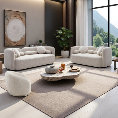 Sabrina 3-Piece Boucle Living Room Set – Sofa, Loveseat & Swivel Chair