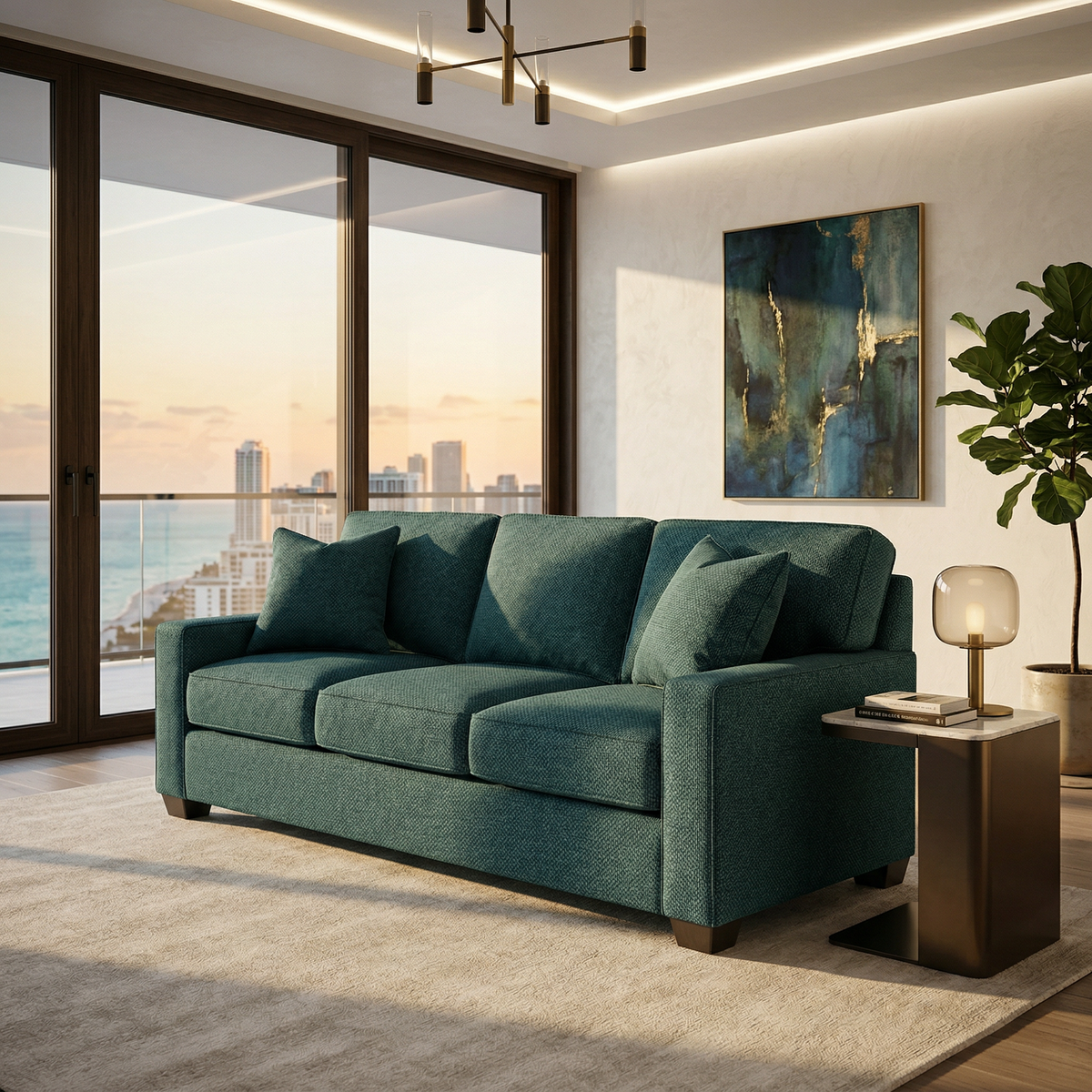 Clifford 2-Arm Sofa – Handcrafted in the USA, Custom Fabric Options - Velvet Antique Peacock - Velvet (4)