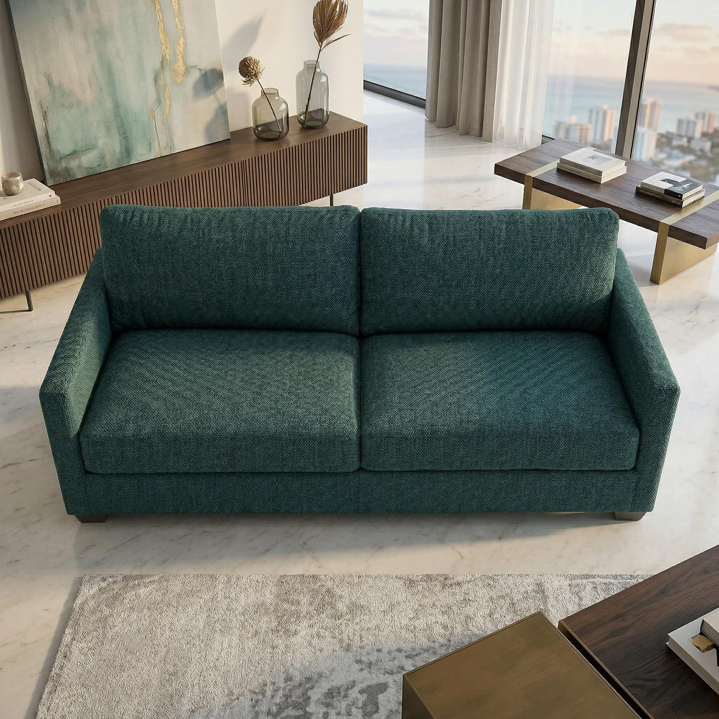 Damon American-Made Sofa – 92" Custom-Fabric Sofa - Velvet Antique Peacock - Velvet (2)