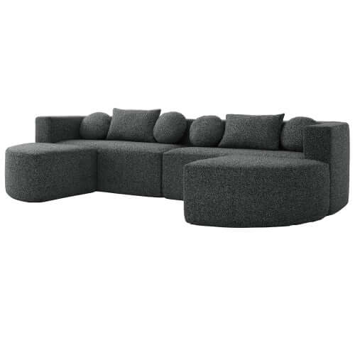 Boneless Boucle Modular Sectional Sofa 115” – Deep Seat Curved U-Shaped Foam Couch for 6
