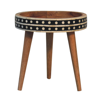 Greer Bone Inlay Mango Wood End Table – 16" Tripod Nordic Leg Mini Side Table