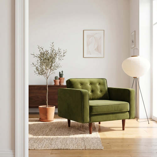 Casey MCM Velvet Tufted Armchair – Mid-Century Modern Accent Chair in 6 Colors
