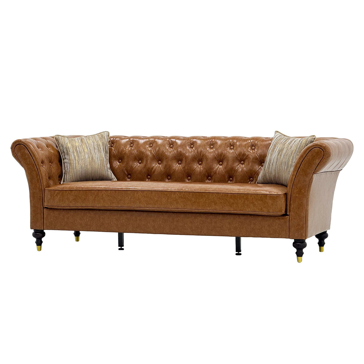Barrington Chesterfield faux leather sofa in light brown