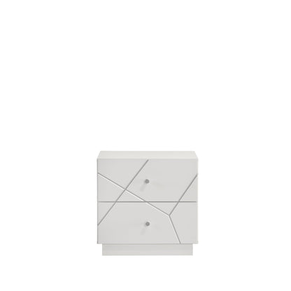 Manhattan Nightstand – Lacquer Finish with Geometric Design and Velvet-Lined Drawers for Modern Bedrooms