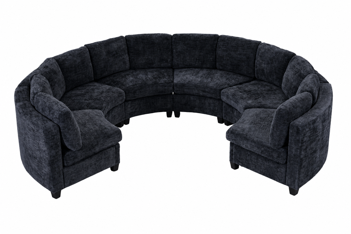 Harlan Curved Modular Sectional Sofa – Chenille, Solid Wood Frame, 4 Colors - Black (9)