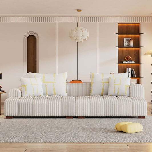 Modern Channel Tufted Corduroy Fabric Sofa 103.9'
