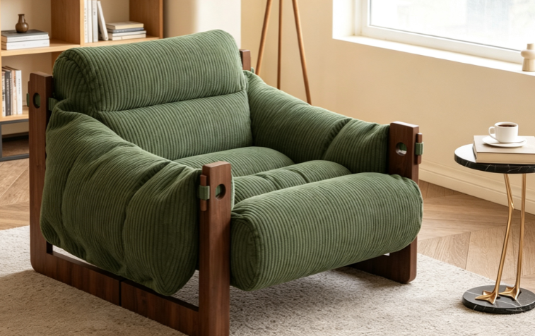 Green oil-waxed leather lounge chair