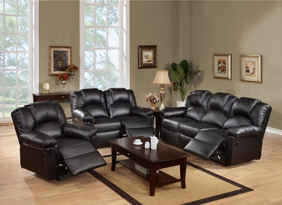 Brennan Black Bonded Leather Reclining Sofa