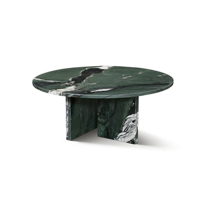 Green Natural Marble Coffee Table, Living Room Centerpiece, Genuine Stone, Ø27.6 h12.6 Inch, Elegant Marble Design
