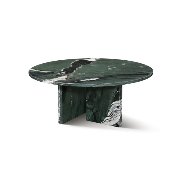Green Natural Marble Coffee Table, Living Room Centerpiece, Genuine Stone, Ø27.6 h12.6 Inch, Elegant Marble Design